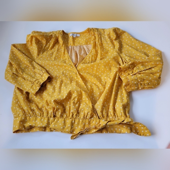 Madewell Wrap Star Print Blouse Size M Mustard Yellow - Picture 2 of 11